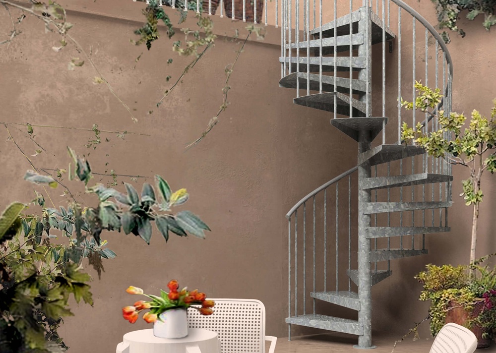 Portada Escalera de exterior galvanizada bars 3 v2 Escalera de caracol redonda con peldaños de madera RF20-R2, Rfserveis