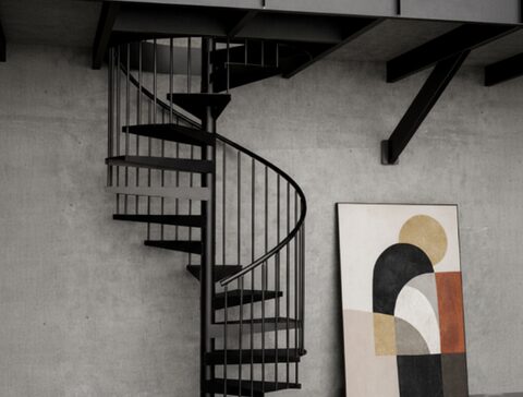 Escalera de caracol redonda con peldaños de madera RF20-R2, Rfserveis